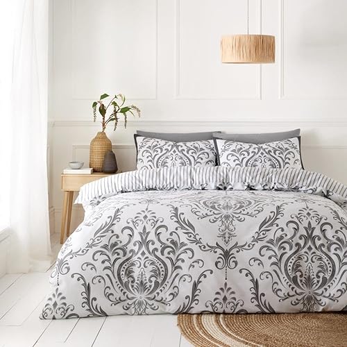 GC GAVENO CAVAILIA Duvet Cover Double with Pillowcases | Breathable Polycotton Comforter Cover with Pillowcases | Reversible Double Bedding Set (200x200 cm) | Washable Bed Set | Charcoal