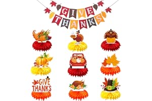 HEYPRIIL Thanksgiving Decorations Banner and Table Centerpieces Honeycomb for Tables Indoor, 3D Thanksgiving Table Decor Double-sided Festive Feast Autumn Theme Party Supplies