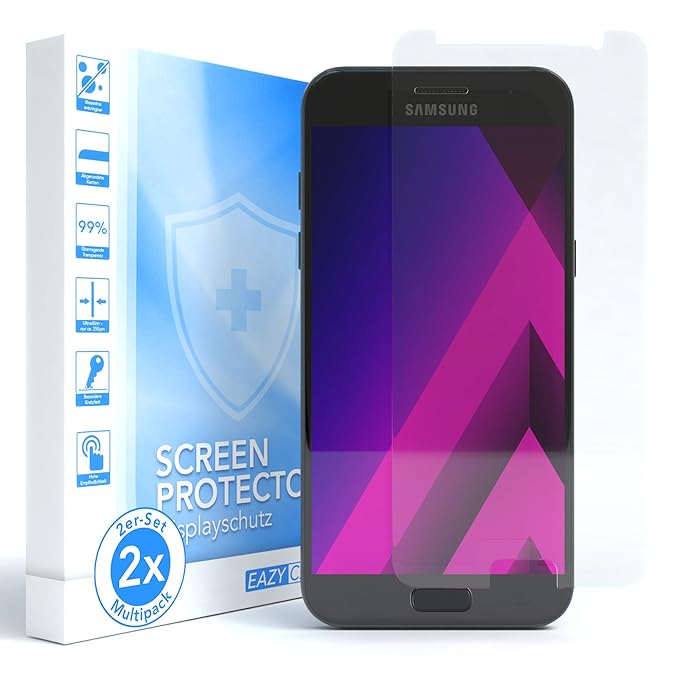 EAZY CASE 2X Panzerglas Displayschutz 9H Härte für Samsung Galaxy A5 (2017), nur 0,3 mm dick I Schutzglas aus gehärteter 2,5D