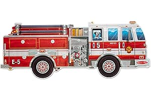 Melissa & Doug Giant Fire Truck Shaped Jumbo Floor Puzzle, 24-Piece Fire Engine Jigsaw Puzzle, Over 4 Ft Long Kids Puzzles fo