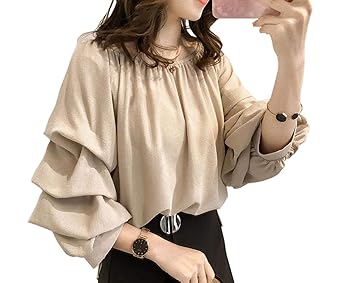 【クリックで詳細表示】[ SmaidsxSmile(スマイズ スマイル) ] トップス シャツ パフスリーブ 長袖 無地 丸首 ゆったり シンプル レディース