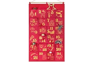 DPKOW Glitter Fabric Advent Calendar 2025 to Fill Yourself, Red Gold Glitter Reusable Advent Calendar Christmas Countdown Dec
