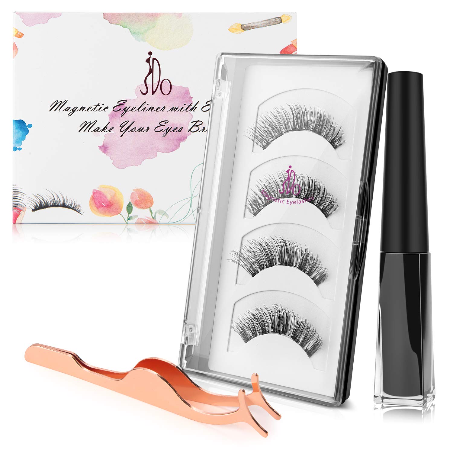Magnetic Eyelashes with Eyeliner, No Glue 2 Styles Reusable 3D Magnetic False Lashes and Waterproof Upgraded Magnetic Eyeliner with Applicator for Party Dating Wedding (4 PCS)