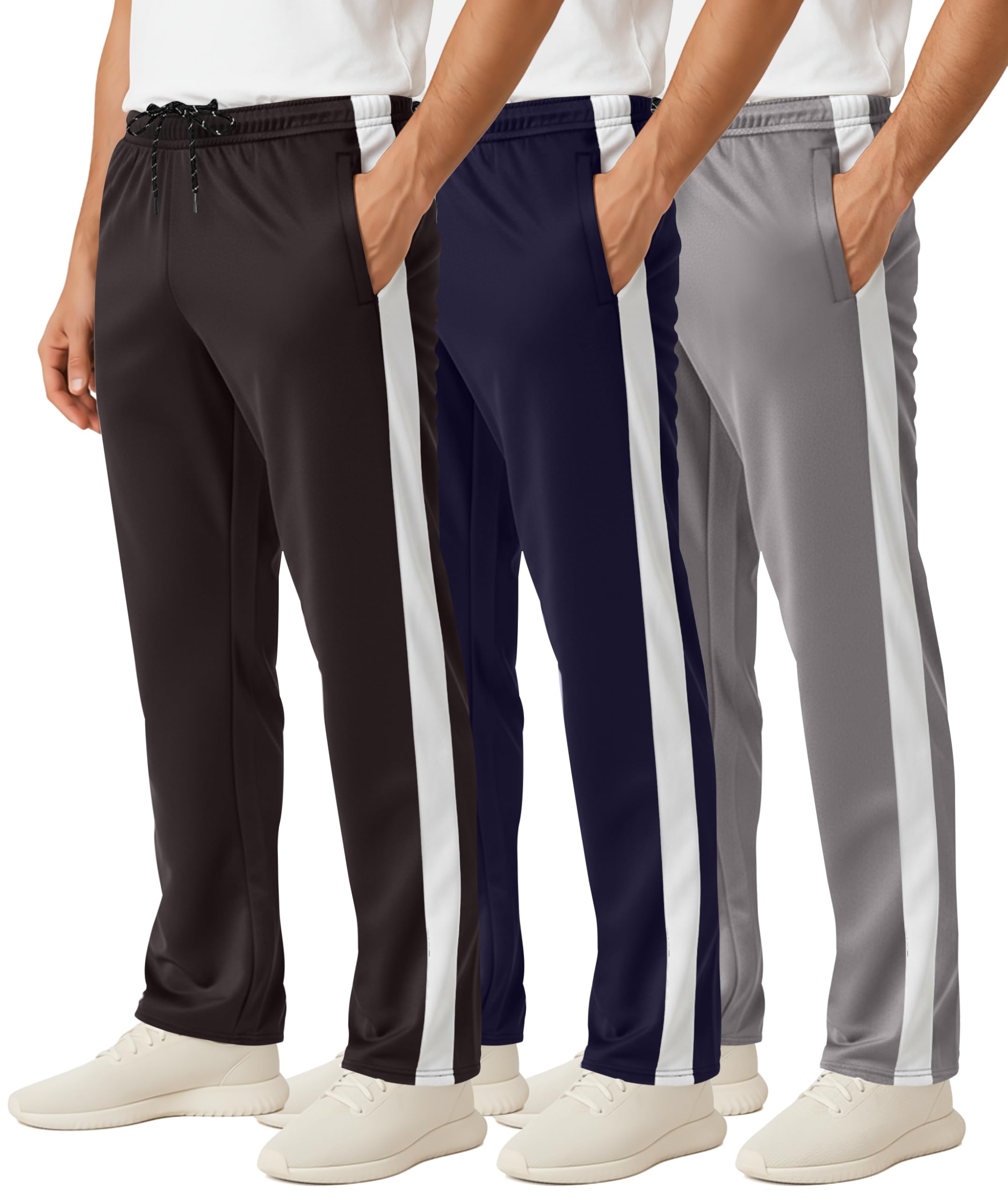View 1 of Real Essentials 3 Pack: Men's Mesh Athletic Gym Workout Lounge Open Bottom Sweatpants with Pockets (Available in Big & Tall)- Set 7 XL