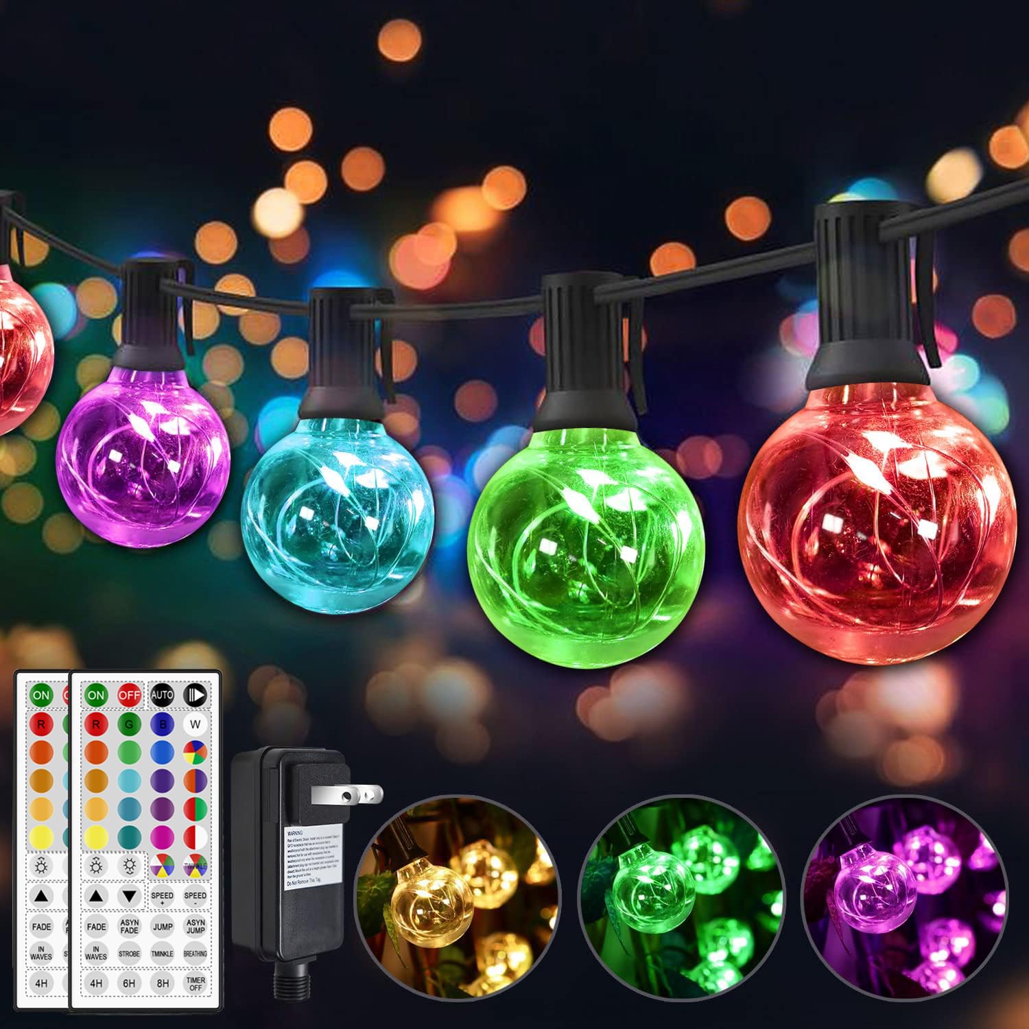 Photo 1 of OMIKA 50FT Outdoor String Lights, Patio Light Outdoor Waterproof with 50+2 Shatterproof Dimmable G40 Bulbs, Color Changing LED Outside Light Connectable Hanging Lights for Pergola Backyard Party