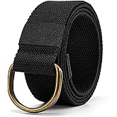 maikun Mens & Womens Canvas Belt with Black D-ring Buckle 1 1/2" Wide Solid Color Fabric Belt for Men