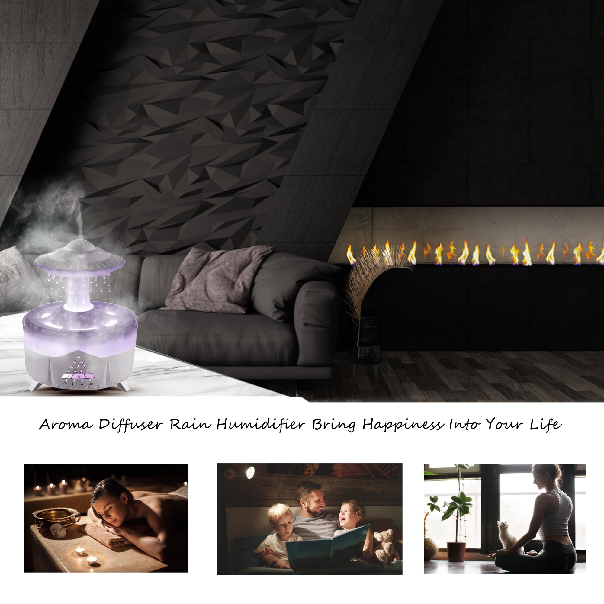 Essential Oils Diffusers Rain Humidifier for Large Room, 5 in 1 Ultrasonic Rain Drop Aroma Diffusers for Home, Colorful Mushroom Lamp Water Drip Rain Cloud Humidifier with Rain Sounds