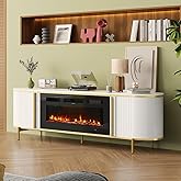 Nordivale Luxury 70" Fluted Fireplace TV Stand, Modern Chic Entertainment Center for TVs Up to 80", TV Console for Living Room, White Media Cabinet with Storage,70 Inch