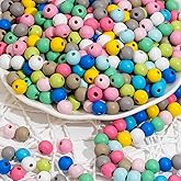 HERZWILD 1000Pcs Colorful Round Wooden Beads for Craft Natual Wood Bead Assorted Farmhouse Loose Craft Bead Painted Wooden Beads for Jewelry Making Friendship Bracelet Holiday Decorations(8mm)