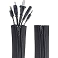 Zipper Cable Sleeve by Wrap-It Storage - 36" x 4" (2-Pack) Black - Cord Organizer and Cable Protector for Desk, Computer, TV Cord Management to Hide and Cover Wire and Extension Cables