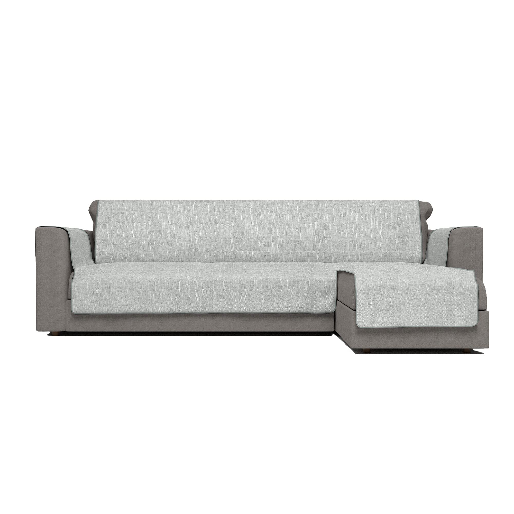 Italian Bed Linen Comfort anti-slip sofa cover with chaiselongue,190cm, Polyester, Light grey