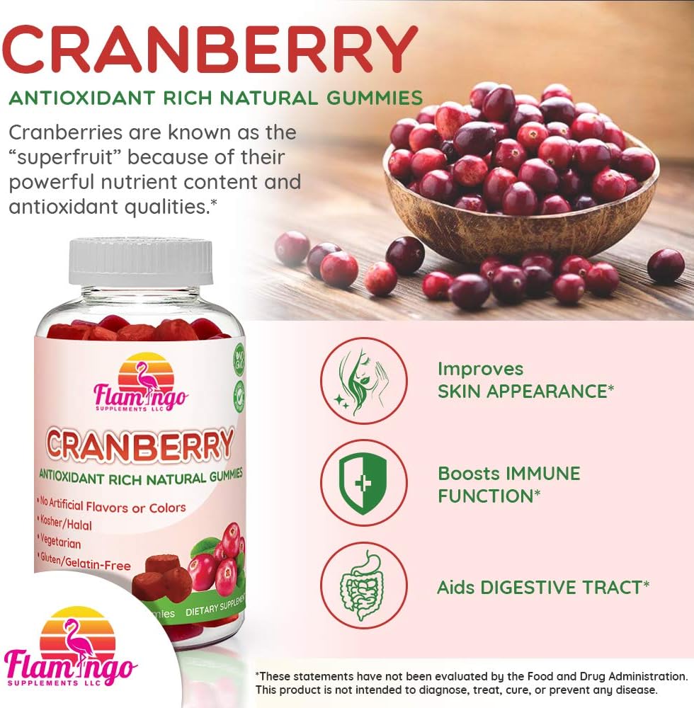 Cranberry Gummy Supplement for Women, Men, and Kids. 1000 mg, Vegan, Vegetarian, No Gluten, Gelatin or GMO. Kosher and Halal. 60 Count: Health & Personal Care