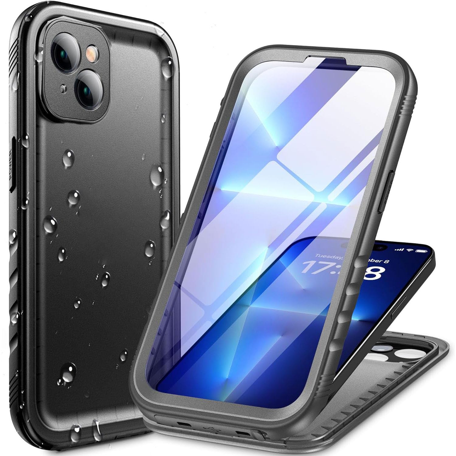 Cozycase for iPhone 13 Waterproof Shockproof Case with Screen/Camera Protector - Unbreakable/Heavy Duty/Front and Back Cover【360 Full Body Protective】 Underwater Dustproof Antishock Hard Bumper Black — image 1