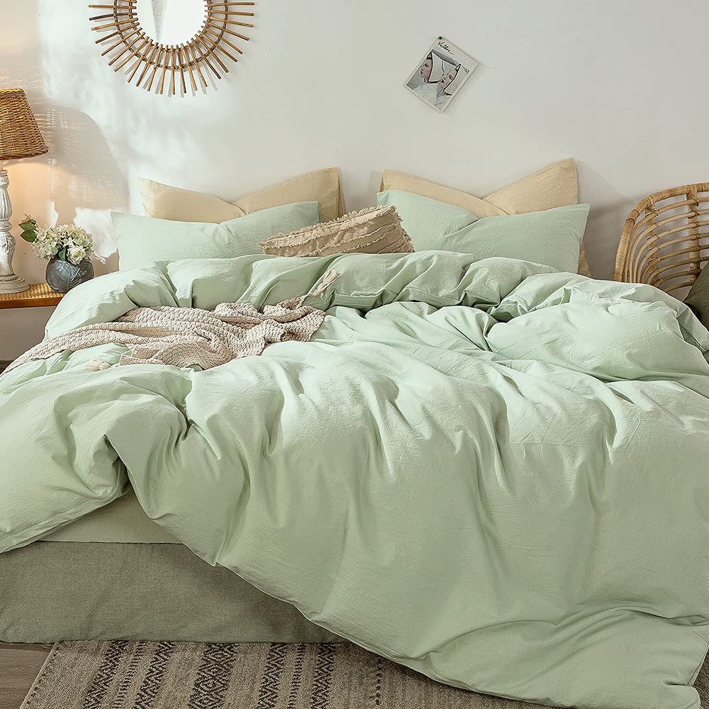 Photo 1 of MooMee Bedding Duvet Cover Set 100% Washed Cotton Linen Like Textured Breathable Durable Soft Comfy (Heathered Seaglass Green, Cal King 104"x98")