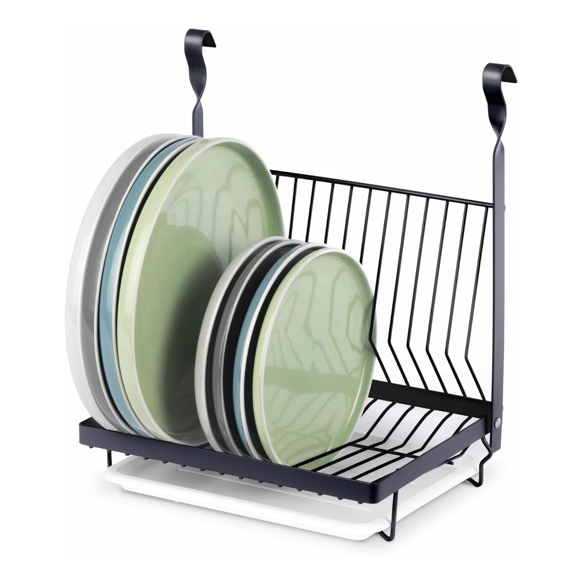 LIVIVO Hanging Storage Dish Rack with Drain for Kitchen Rail Saucepan Shelf Tray Plates Bowl Tumbler Glasses Utensil Cutlery Knives Pots Paper Towel (Dish Rack, Grey) โ image 1
