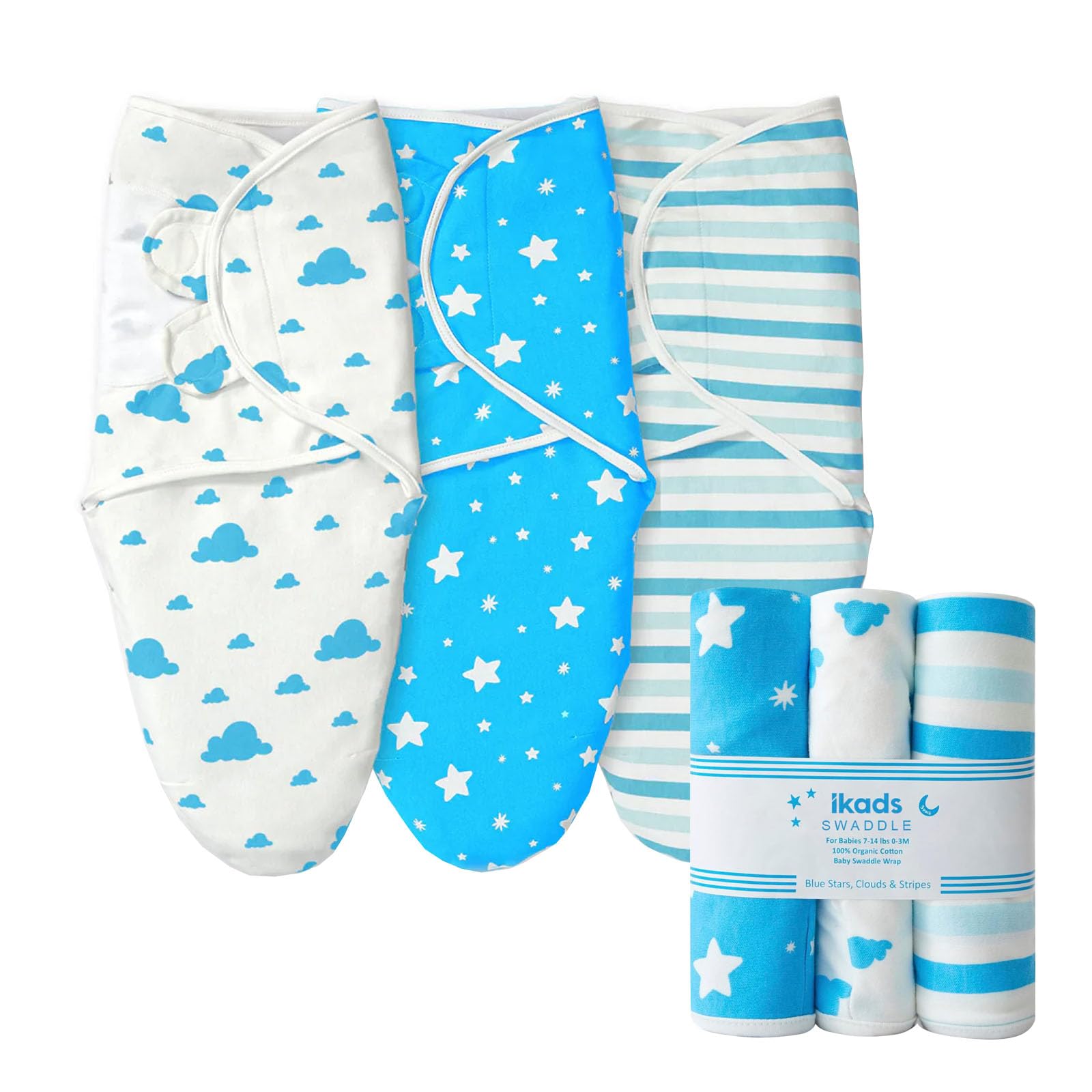 Imperial Rooms Blue Swaddle Blanket 0-3 Months 100% Soft Organic Cotton Swaddles for Newborn – Pack of 3 Baby Swaddle Blanket for Boy and Girl Baby Wrap