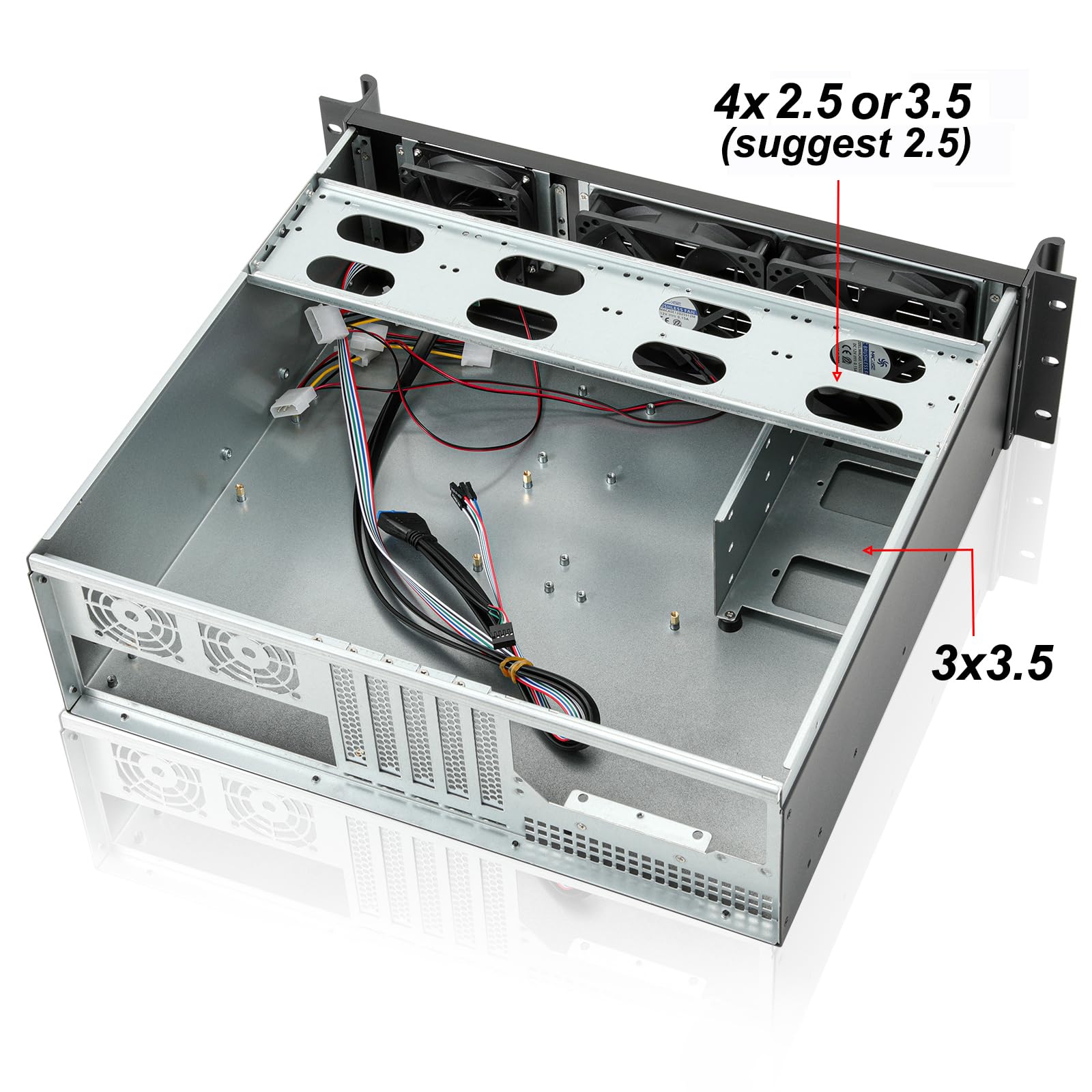 RackChoice Micro ATX/Mini-ITX 3U Rackmount Server Chassis, 7x3.5 HDD, with 2x120mm+1x80mm Fan infront, Support Standard ATX PSU with Either top or Side Cooling
