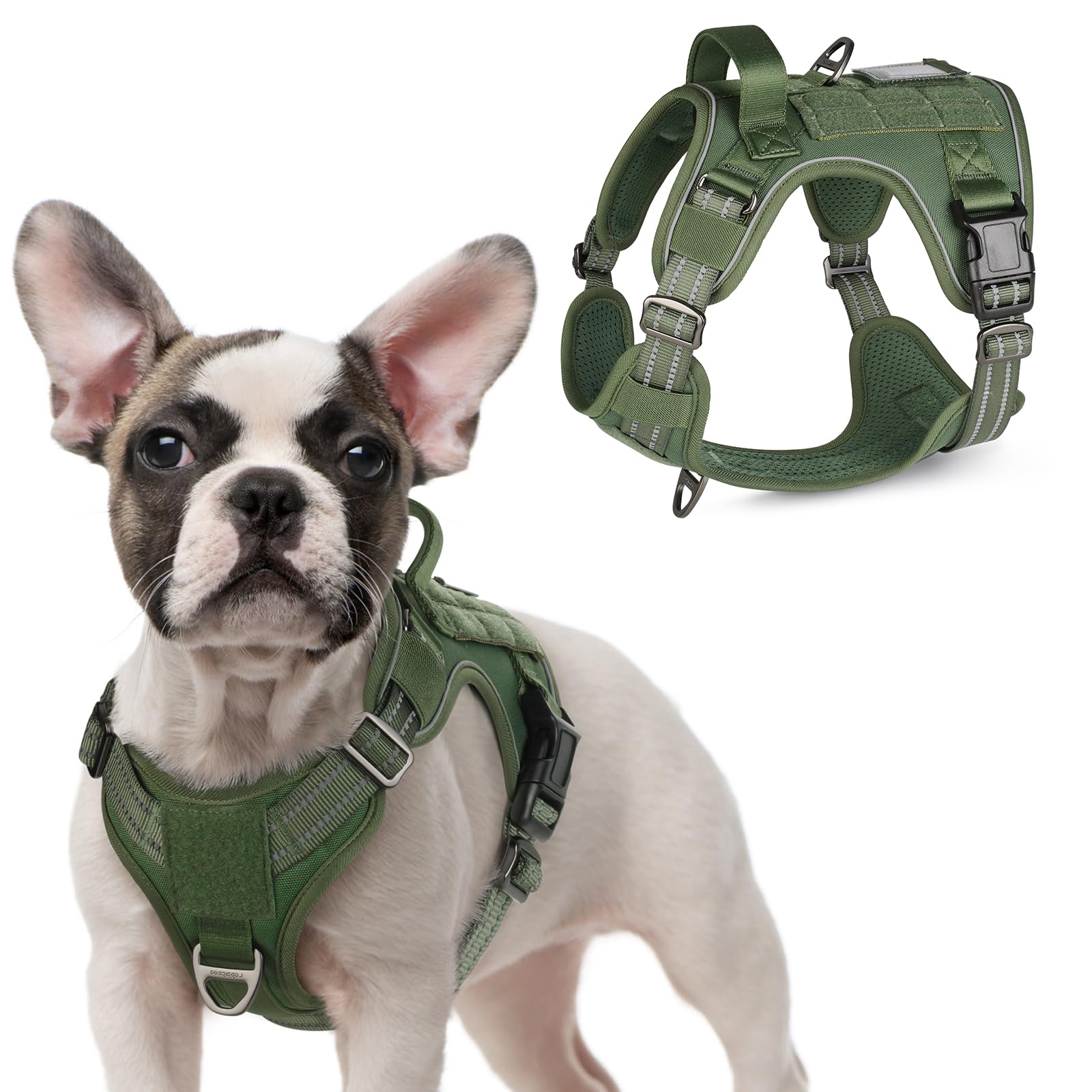 Photo 1 of rabbitgoo Tactical Dog Harness for Small Dogs, No Pull Military Service Vest with Handle & Molle, Easy Control for Training Walking, Adjustable Reflective Straps, Green, S