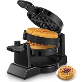 Waffle Maker, 1400W Double Belgian Waffle Iron 180&deg; Flip, 8 Slices in 3 Mins, Rotating &amp; Nonstick Plates, Anti-Scald, Removable Drip Tray Easy to Clean, Cool Touch Handle, Space-Saving Storage(Black)