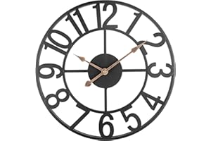 BEW Wall Clocks for Living Room Decor, 14 Inch Silent Analog Battery Operated Wall Clock, Black Rustic Farmhouse Metal Wall Clock for Kitchen, Office, Bedroom