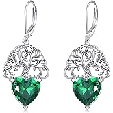 Tree of Lofe Dangle Earrings 925 Sterling Silver 10mm Heart Emerald Green Tree of Life Leverback Earrings Jewelry Gift for Women