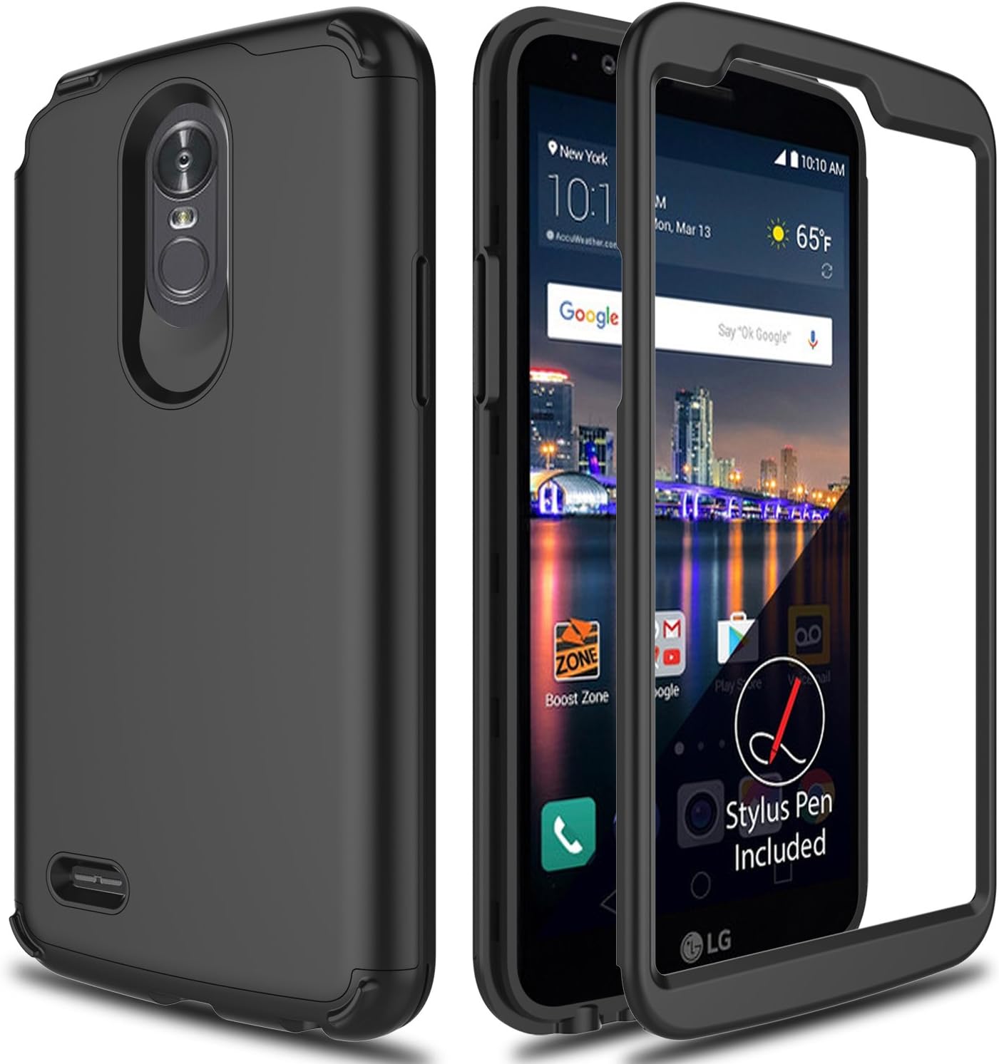 LG Stylo 3 Case, Stylo 3 Phone Case 2017 AMENQ 3 in 1 Heavy Duty Protection Absorb Impact Touch Silicone Rubber Smooth PC Cover [Black] for LG Stylo 3 LS777 -Matte Without Built in Screen Protector