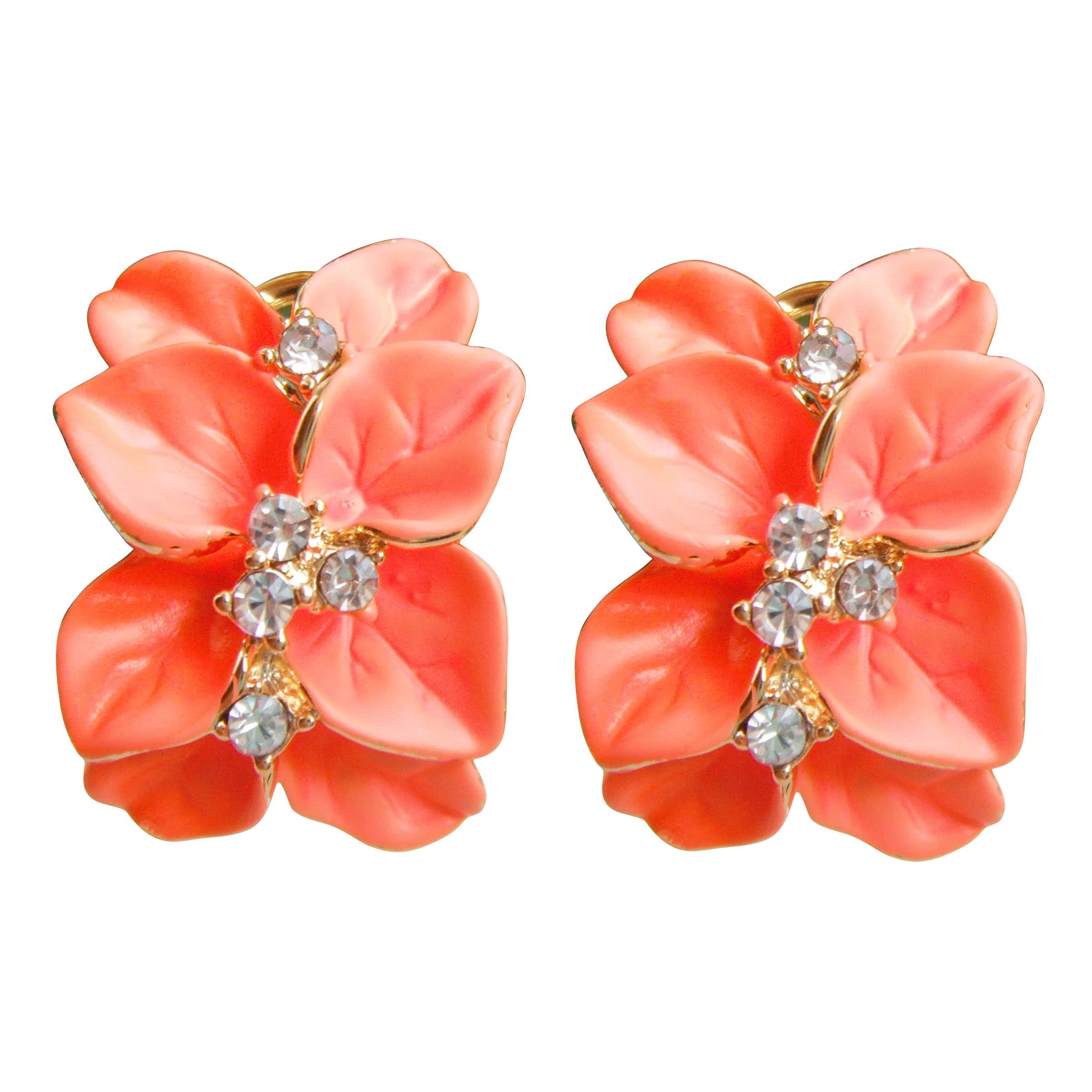Navachi 18k Gold Plated Crystal Orange Enamel Leaves Flower Az2007e Omega Earrings