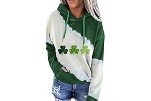 YMING Women's St. Patrick's Day Clover Printed Hoodies Irish Shamrock Sweatshirt Long Sleeve Slouchy Pullover Tops