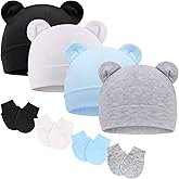 Newborn Baby Hat and Mittens Set Bear Ears Toddler Infant Beanie Caps Newborn Hospital Hat for Baby Boy Girl 0-3 Months