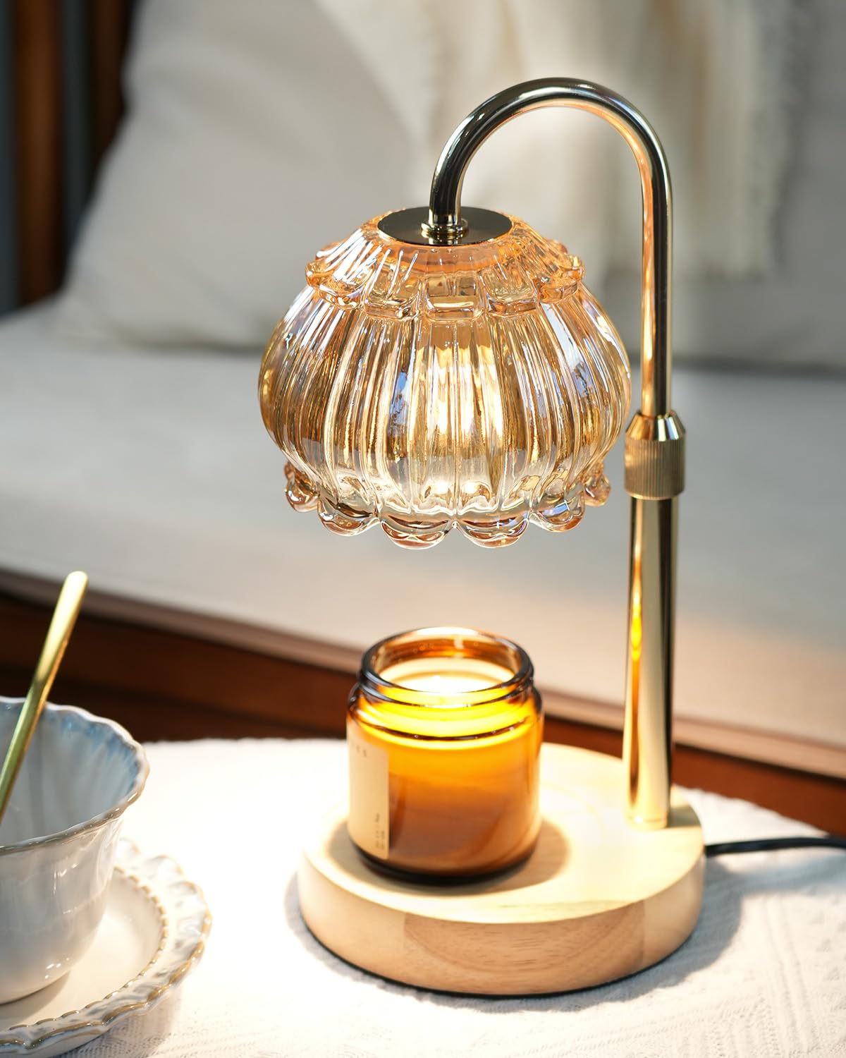 Photo 1 of HAIDOLIANG Candle Warmer Lamp with Timer - Adjustable Height and Stepless Dimmable, Birthday Gifts for Women/Mom, Flower - Unique Home Decor Room Essentials (Gold)