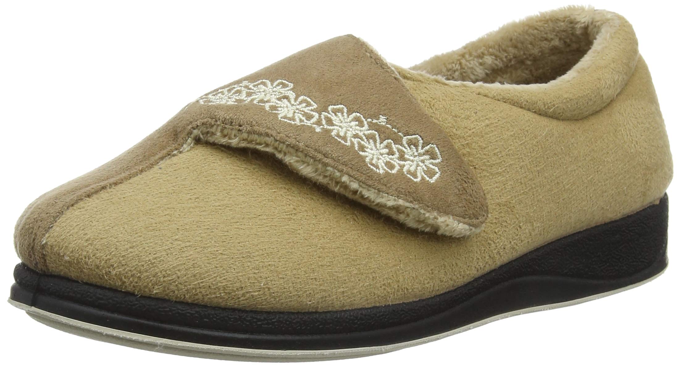 Padders Ladies Slippers 2E Fit Vulcanised - TAUPE/CAMEL Size 5
