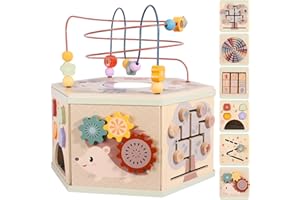 Large Wooden Activity Cube for Toddlers, 9 in 1 Educational Baby Activity Cube, Montessori Toys for 1+ Year Old Boys & Girls,