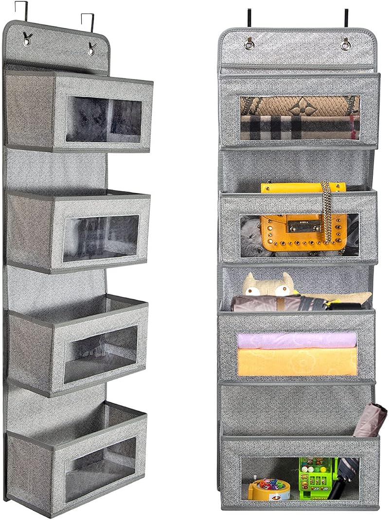 BrilliantJo Over Door Storage 4 Pockets Soft Fabric Organizer w Clear Window