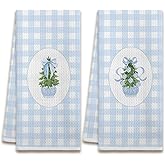 XUISWELL902 Blue Chinoiserie Christmas Tree Bow Plaid Coquette Kitchen Dish Tea Hand Towels Decor for Bathroom, 16x24 Inches Set of 2
