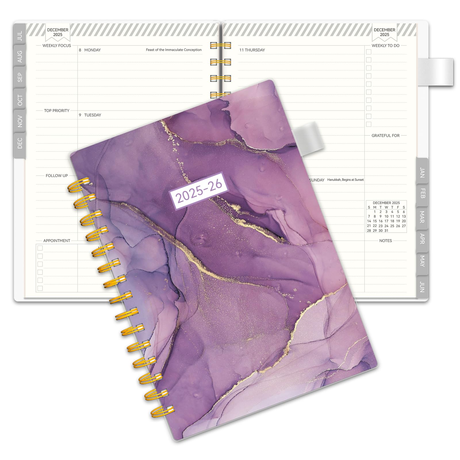 Photo 1 of Academic Planner 2025-2026, Weekly & Monthly Planners for Women, July 2025 - June 2026, AIMPEAK Calendar Planner for Teacher & Student, Monthly Tabs, Purple Marble, 5.5"x8.5"