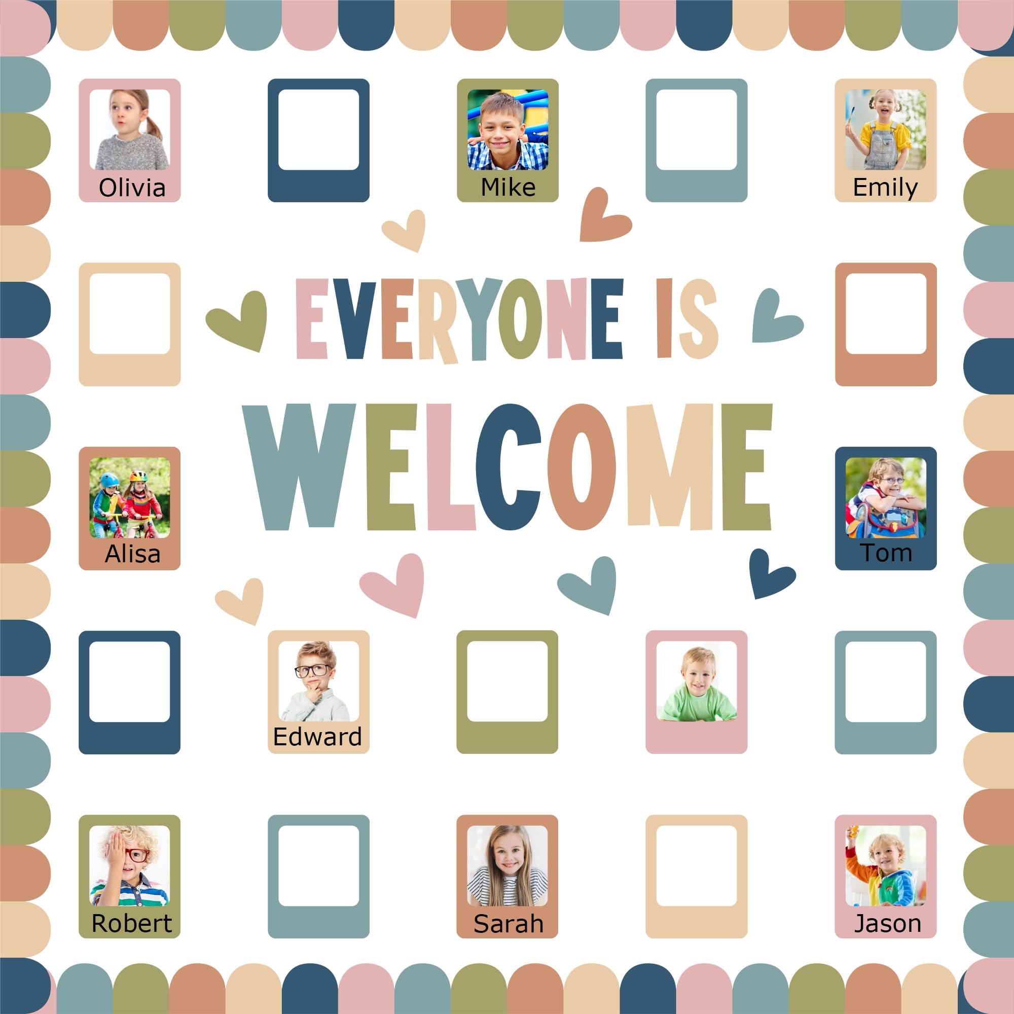 Photo 1 of 76 Pcs Everyone is Welcome Bulletin Picture Frame Boho Welcome Classroom Board Decor Set Boho Cutouts for Teachers Chalkboard Back to School DIY Photo Craft Home Wall Decoration
