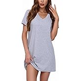 GlavidGlee Cotton Nightgowns for Women V Neck Sleepshirt Short Sleeve Soft Sleepwear Nightdress