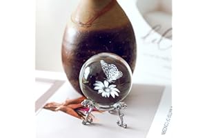 JFTOSALE 60mm 3D Laser Butterfly Crystal Ball with Stand Paperweight Glass Butterfly with Flower Decorative Balls Decor for Home Table