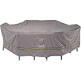 DUCKCOVERS Soteria Waterproof 140 Inch Rectangular/Oval Patio Table with Chairs Cover, Outdoor Table and Chair Cover