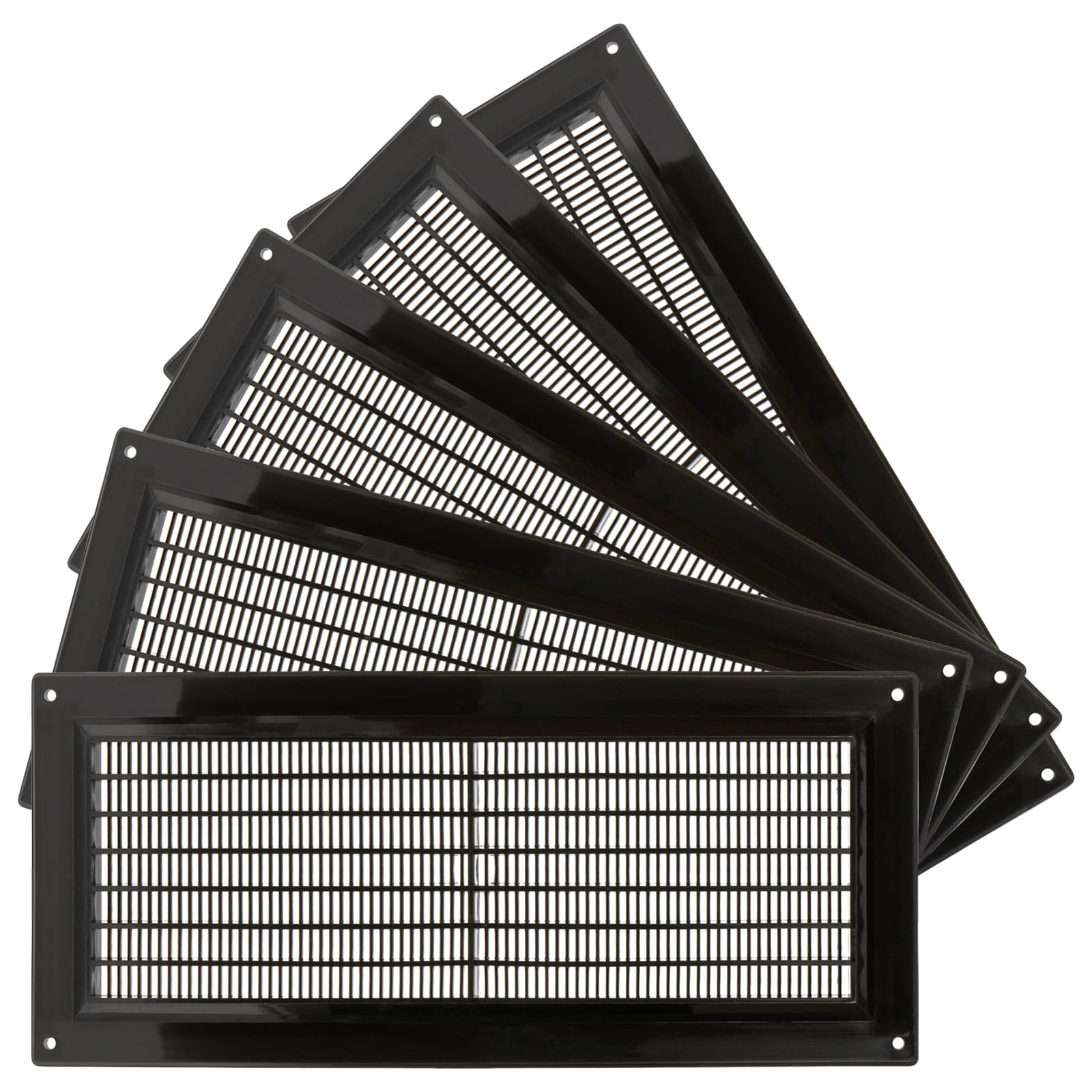 5-Pack 5'' x 12'' Inch / 130 x 300 mm Plastic Black - Vent Cover - Rectangular Duct Cover - Air Vent Louver - Protective Screen Mesh - HVAC Ventilation — image 1