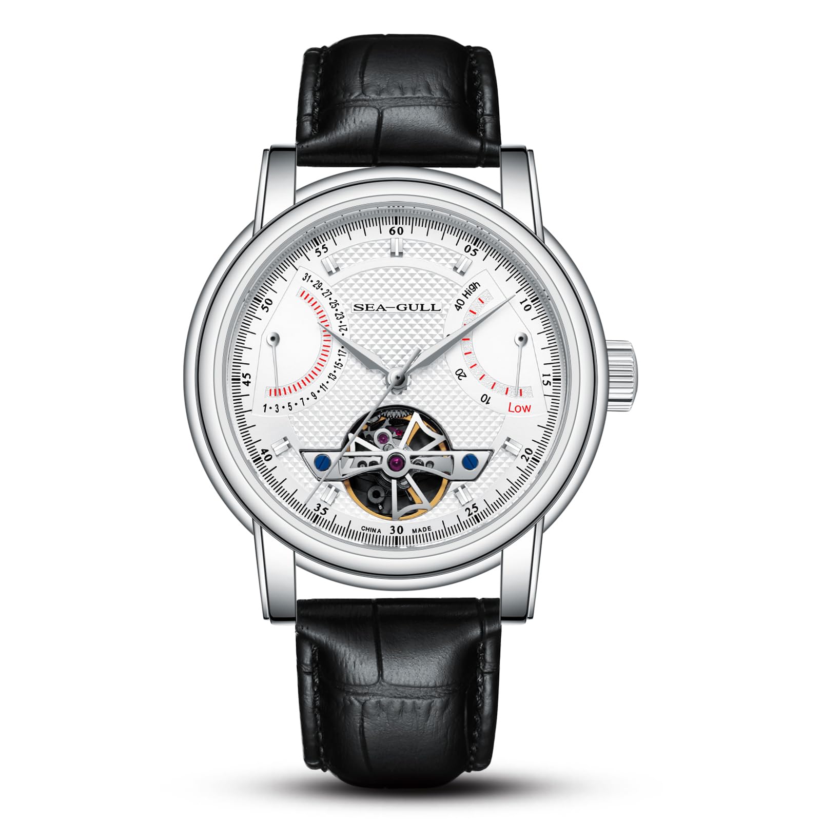 Photo 1 of Seagull Men's Watch Hollow Automatic Mechanical Watch Calendar Potential Multifunction Flywheel Business Watches, White- D819.626, Strap