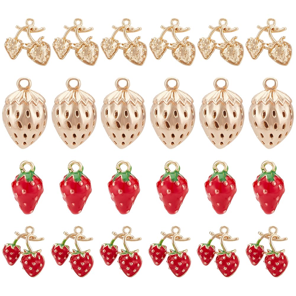 BENECREAT 8Pcs 4 Styles Real 18K Gold Plated Strawberry Brass Charms, Enamel 3D Strawberry Charms Pendants for Wedding DIY Earrings Necklace Bracelet Making