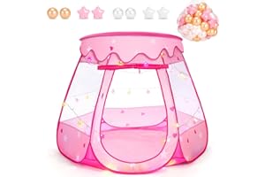 BACARE Ball Pits for Toddlers 1-3 with 50 Balls, Pop Up Princess Tent with Star Lights for 6 12 18 Months Babies, Baby Girl Toys for 1 2 3 Year Old Birthday Gift, Kids Play Tent with Carry Bag Indoor|Outdoor