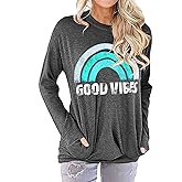 Hount Womens Casual Loose Fit Shirts Long Sleeve Comfy T-Shirts Pullover Sweatshirts With Pockets