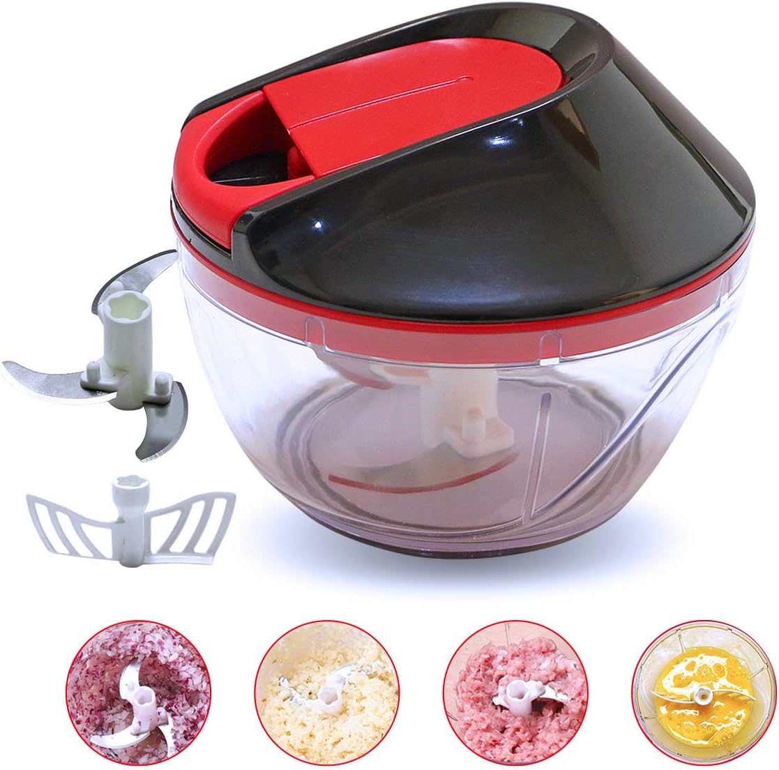 Hand Pull Food Chopper Manual Vegetable Chopper Garlic Onion Chopper and Mincer Veggichop with Mixer for Herbs Vegetable Meat (2cup)
