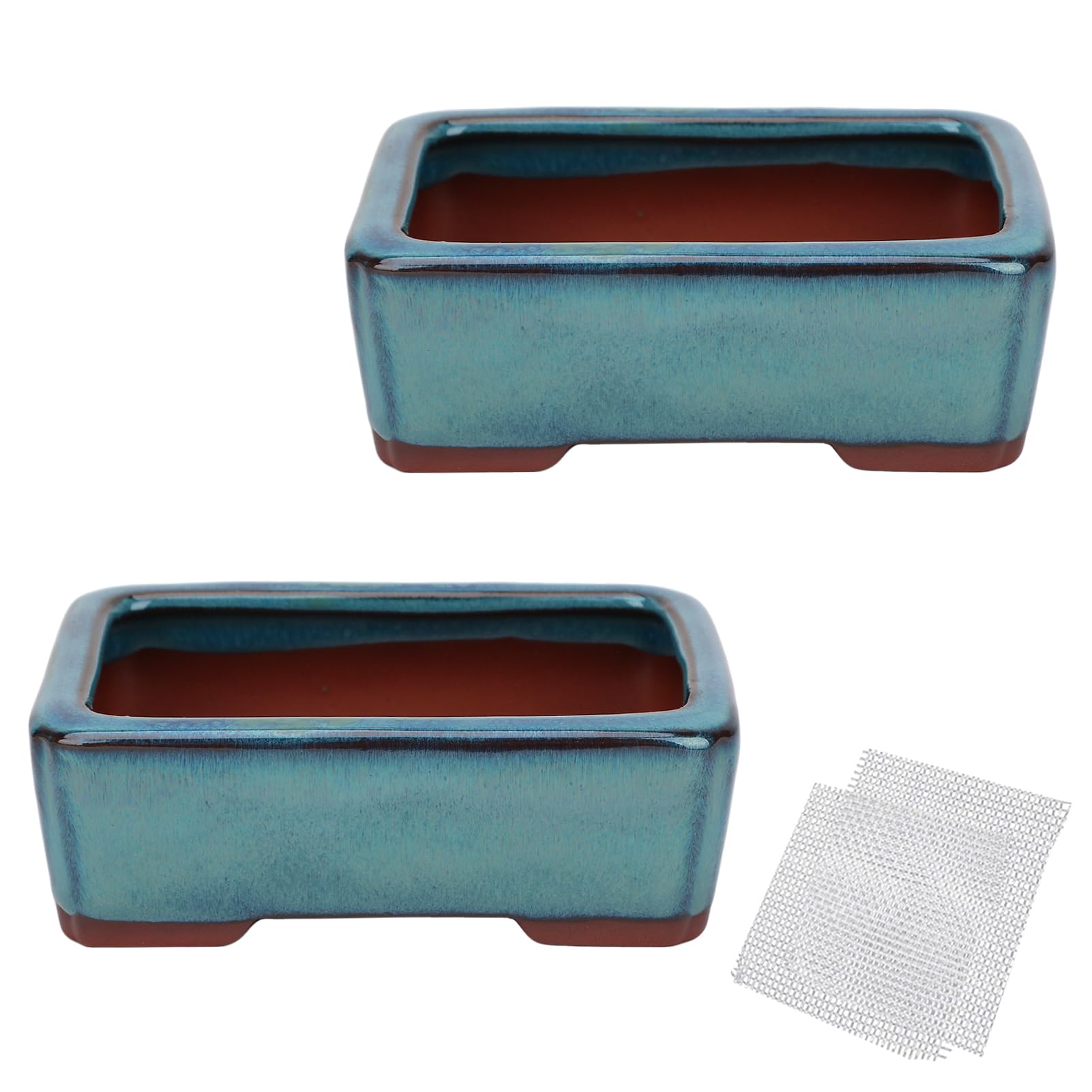 Photo 1 of Bonsai Planter 5.7" Small Glazed Pots Succulent Set of 2 + 2 Soft Mesh Drainage Screens