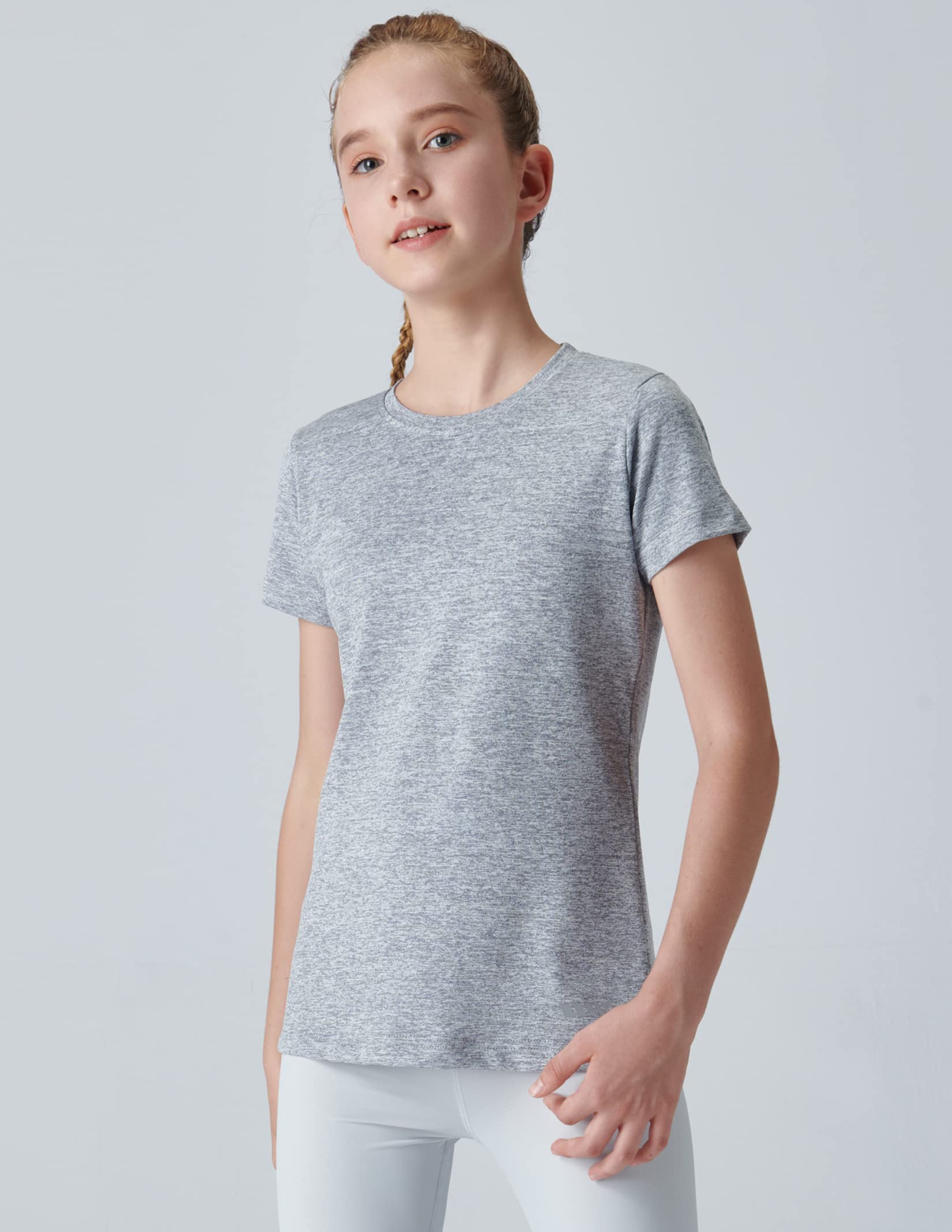4 Pack: Youth Girls Athletic Shirts, Short Sleeve Dry Fit Apparel Tech Tshirts, Sports Activewear for Kids Teens