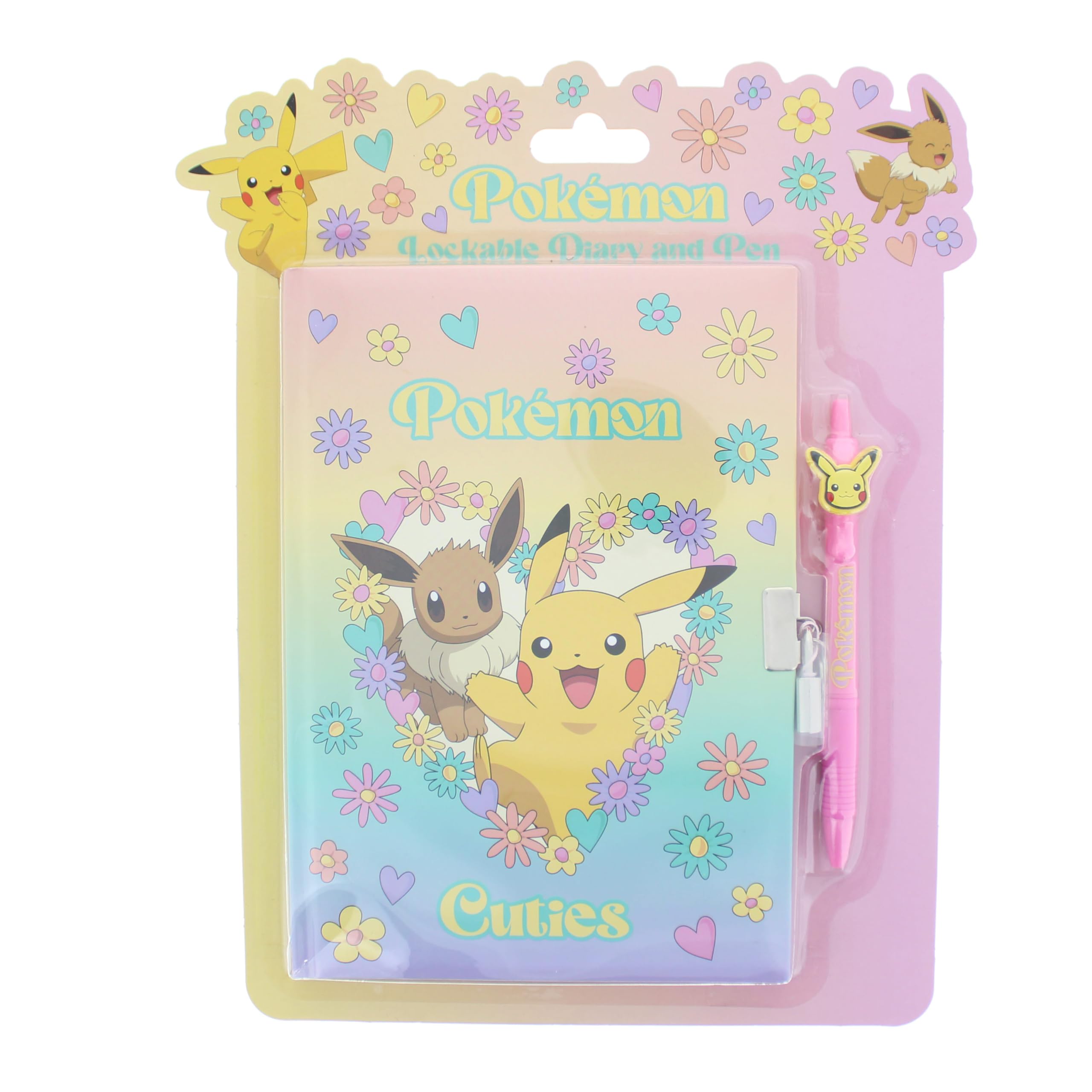 Blueprint Collections Pokemon Lockable Diary & Pen | Pikachu & Eevee “Cuties” Secret Diary | 80 Page Kids Journal with Lock & Key | Cute Pokémon Gifts and Stationery