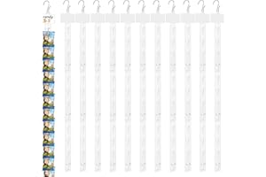 HOEDIA 12 Pack Station Hanging Strips Plastic Display Merchandise Strip with Clips Hooks for Retail Display with Lable Header (White)
