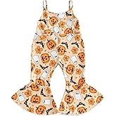 Kodaruber Toddler Girl Halloween Outfit Pumpkin/Ghost/Bat Overall Bell Bottom Jumpsuit Fall Clothes